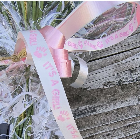 2 Dozen It's A Girl Light Pink and White The Original Wooden Rose Flower Bouquet - Picture 8 of 9